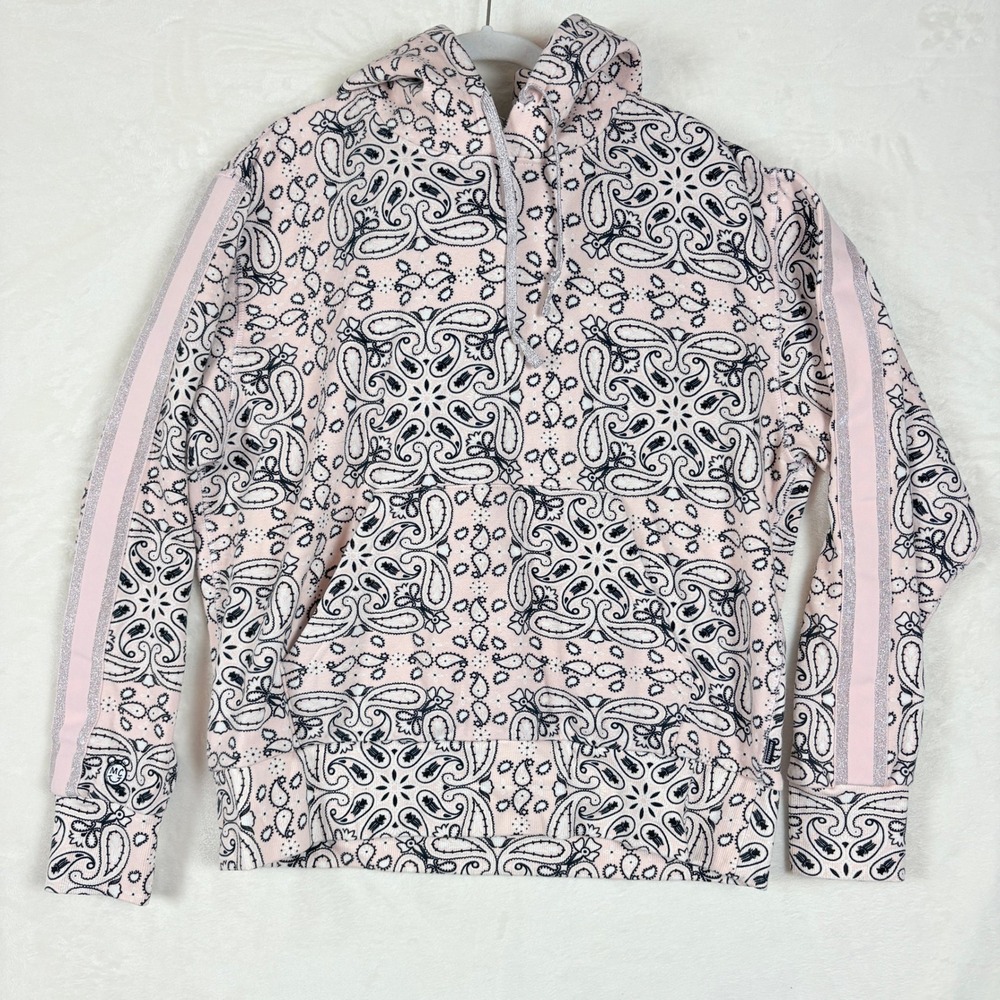 Converse Hoodie Women Sz Medium Pink‎ Black Bandana Paisley Miley Cyrus Print